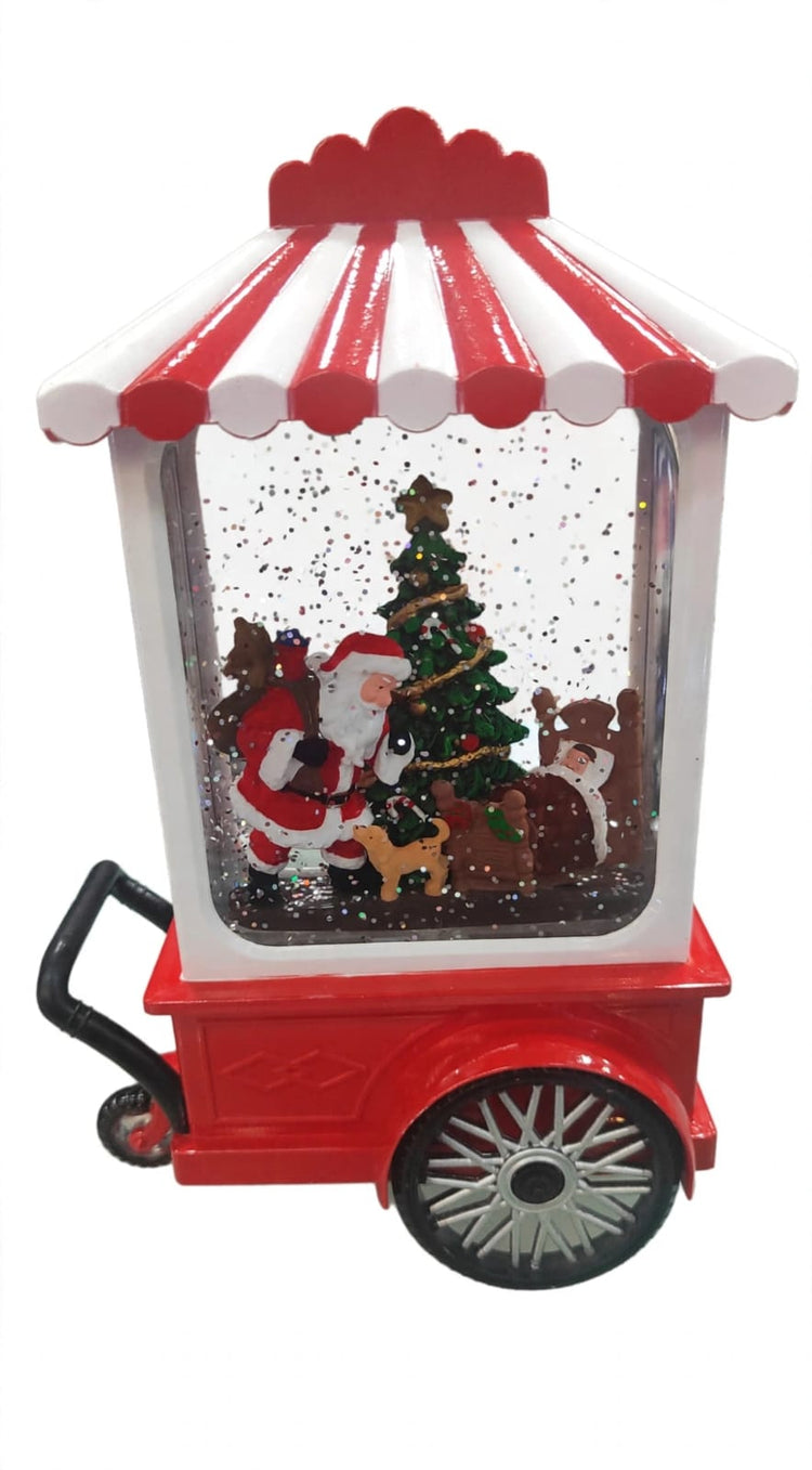 Carrito navideño de dulces con luz y efecto de nieve