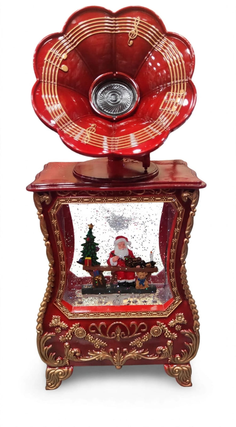 Gramófono navideño con luz y efecto de nieve