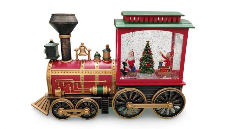 Locomotora navideña vintage con luz y efecto de nieve