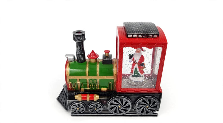 Tren navideño con Papá Noel y efecto de nieve